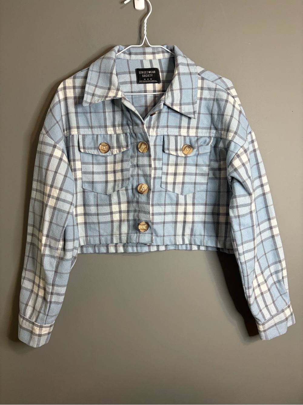 Streetwear Society Blue Plaid Cropped Shacket Jacket Size M - Picture 2 of 8